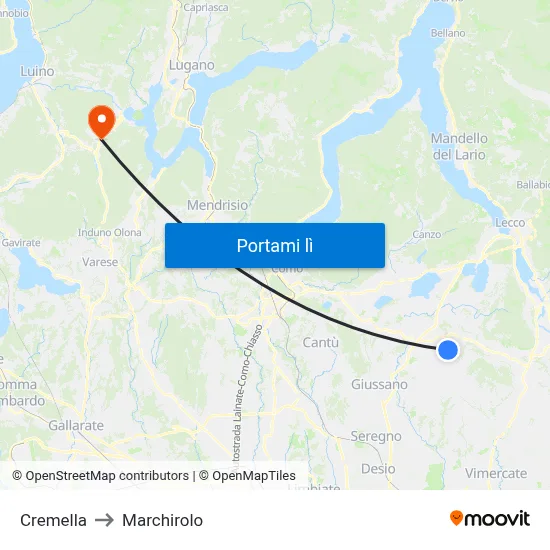 Cremella to Marchirolo map