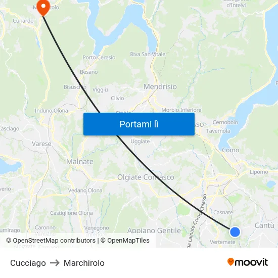 Cucciago to Marchirolo map