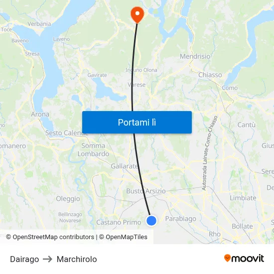 Dairago to Marchirolo map