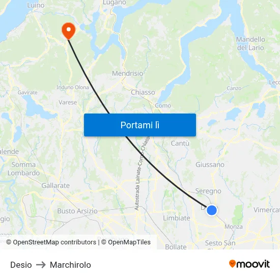 Desio to Marchirolo map