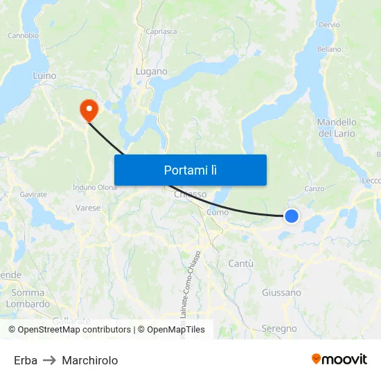 Erba to Marchirolo map