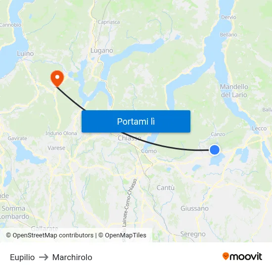 Eupilio to Marchirolo map