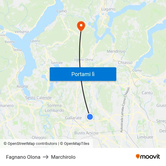 Fagnano Olona to Marchirolo map