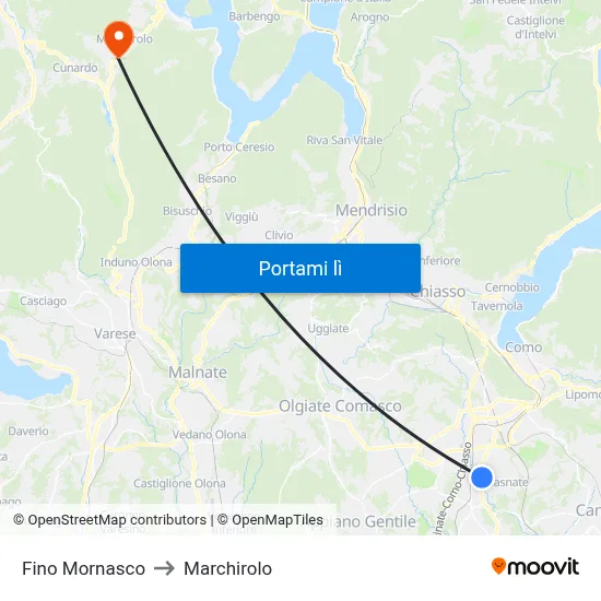 Fino Mornasco to Marchirolo map