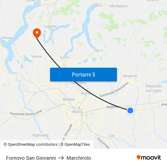 Fornovo San Giovanni to Marchirolo map