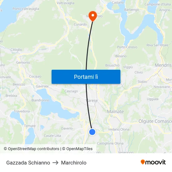 Gazzada Schianno to Marchirolo map