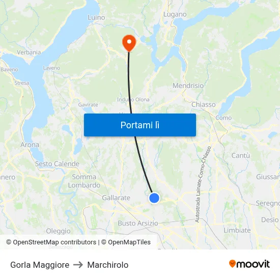 Gorla Maggiore to Marchirolo map