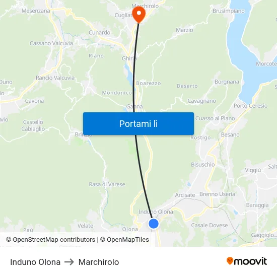 Induno Olona to Marchirolo map