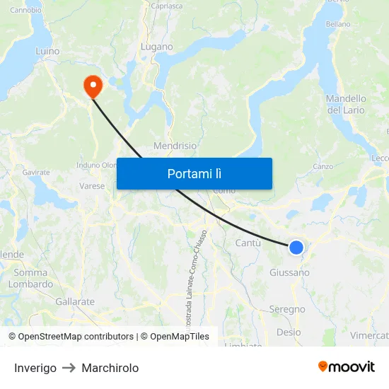 Inverigo to Marchirolo map