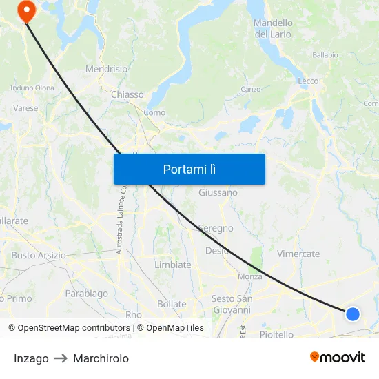 Inzago to Marchirolo map