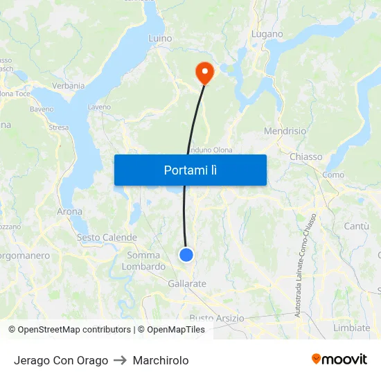 Jerago Con Orago to Marchirolo map