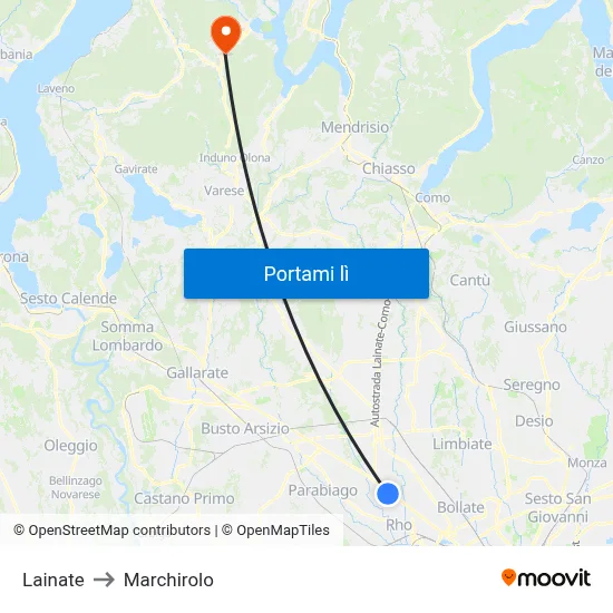 Lainate to Marchirolo map