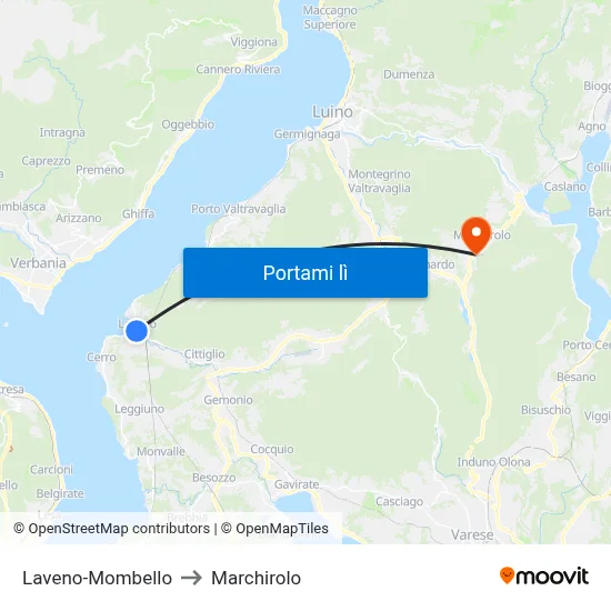 Laveno-Mombello to Marchirolo map
