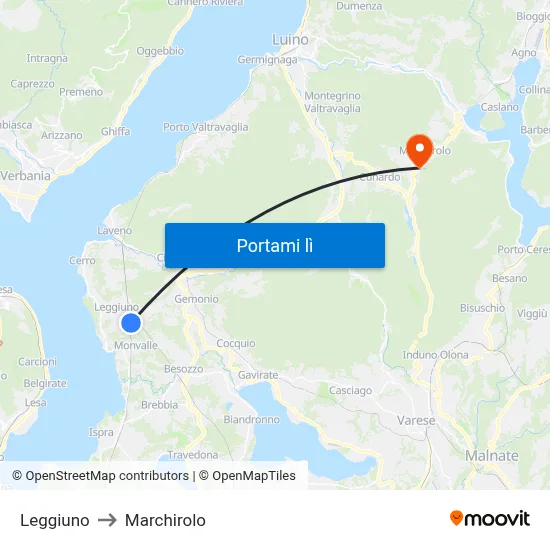 Leggiuno to Marchirolo map