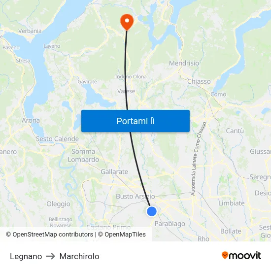 Legnano to Marchirolo map