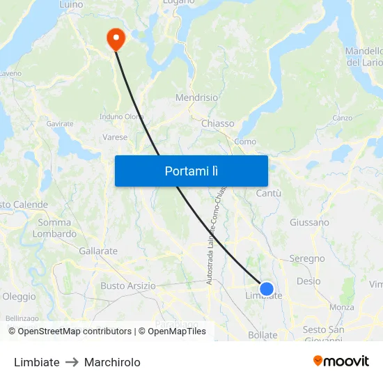 Limbiate to Marchirolo map