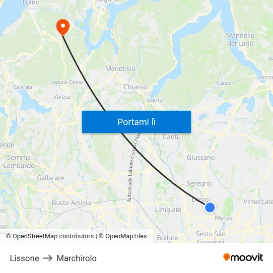 Lissone to Marchirolo map