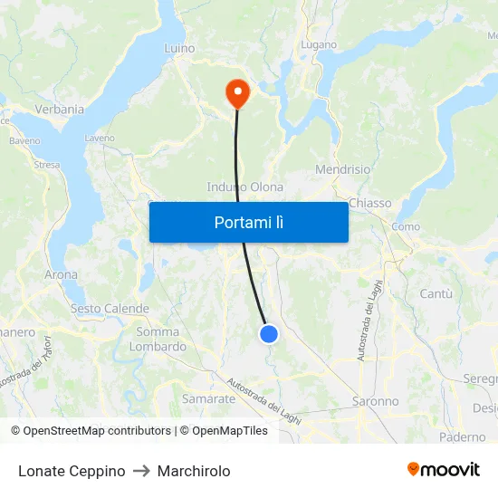 Lonate Ceppino to Marchirolo map