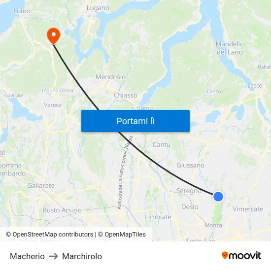 Macherio to Marchirolo map