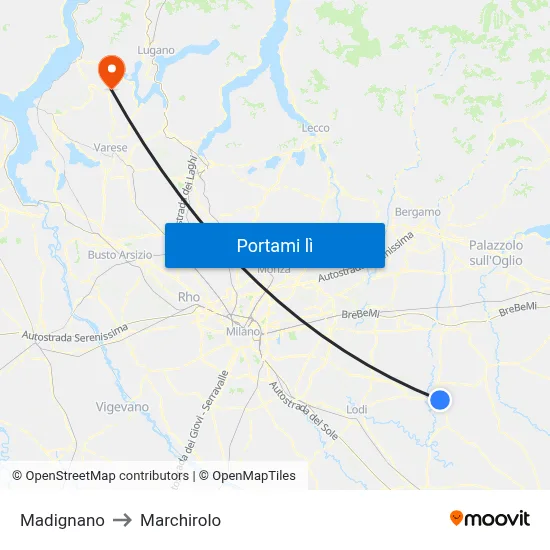 Madignano to Marchirolo map