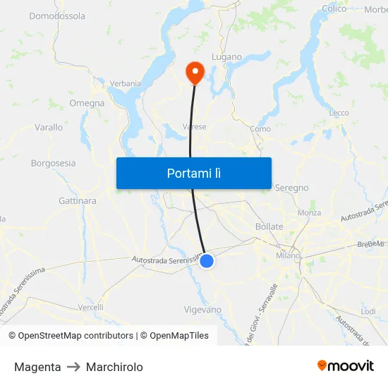 Magenta to Marchirolo map