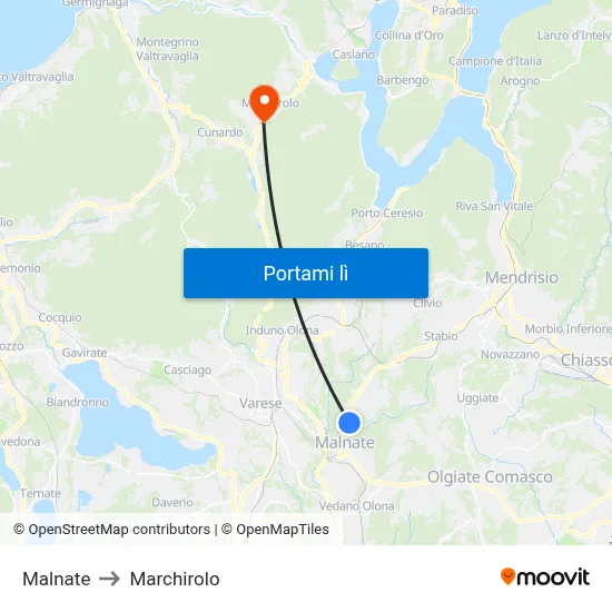 Malnate to Marchirolo map