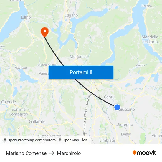 Mariano Comense to Marchirolo map