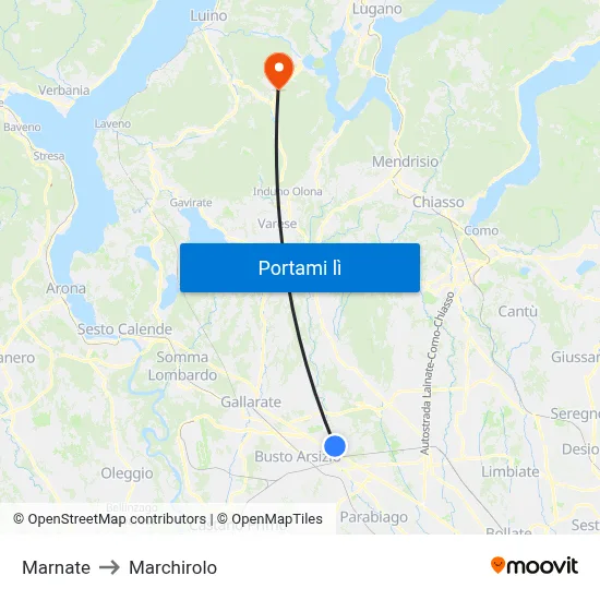 Marnate to Marchirolo map