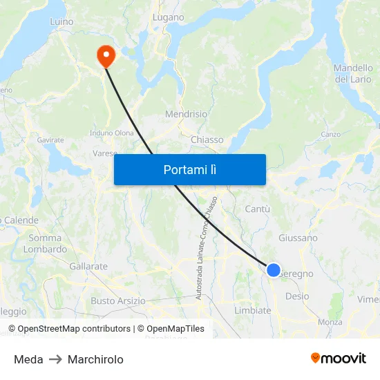 Meda to Marchirolo map