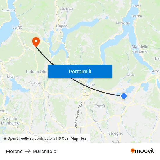 Merone to Marchirolo map
