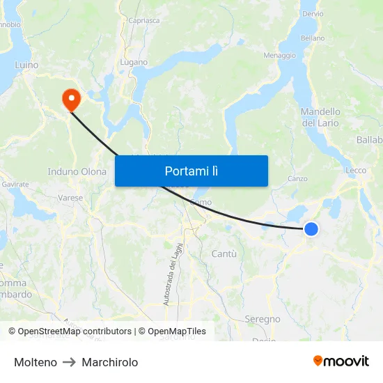 Molteno to Marchirolo map