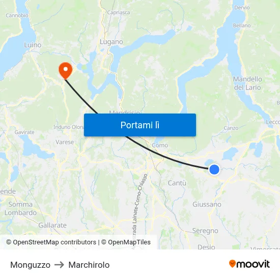 Monguzzo to Marchirolo map