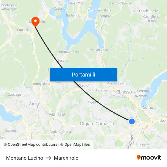 Montano Lucino to Marchirolo map