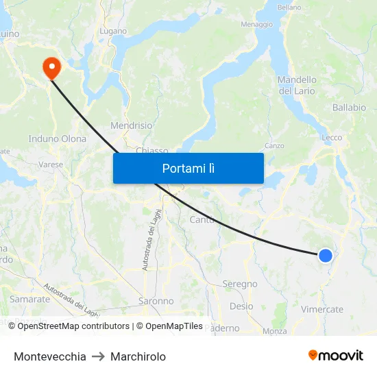 Montevecchia to Marchirolo map