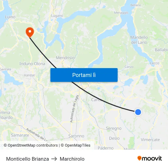 Monticello Brianza to Marchirolo map