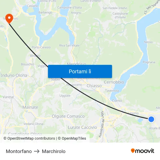 Montorfano to Marchirolo map