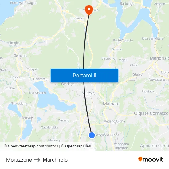 Morazzone to Marchirolo map