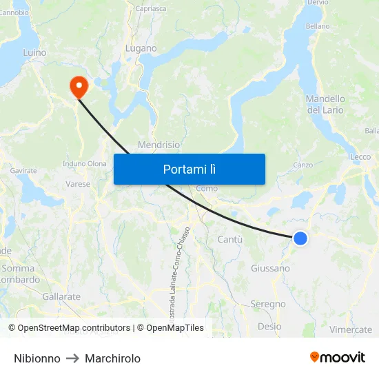 Nibionno to Marchirolo map