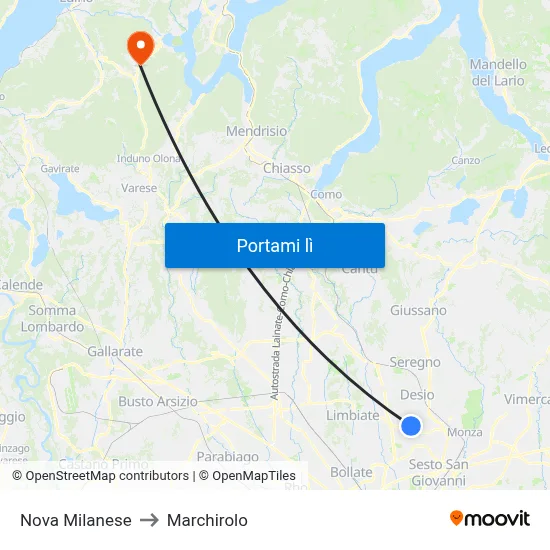 Nova Milanese to Marchirolo map