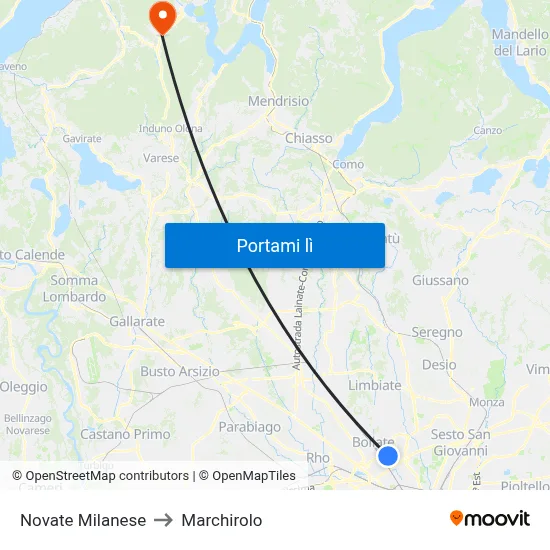 Novate Milanese to Marchirolo map