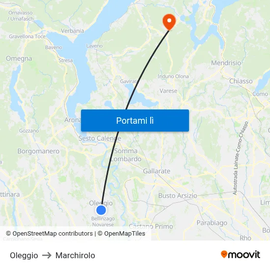 Oleggio to Marchirolo map