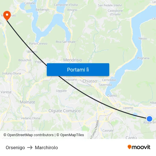 Orsenigo to Marchirolo map
