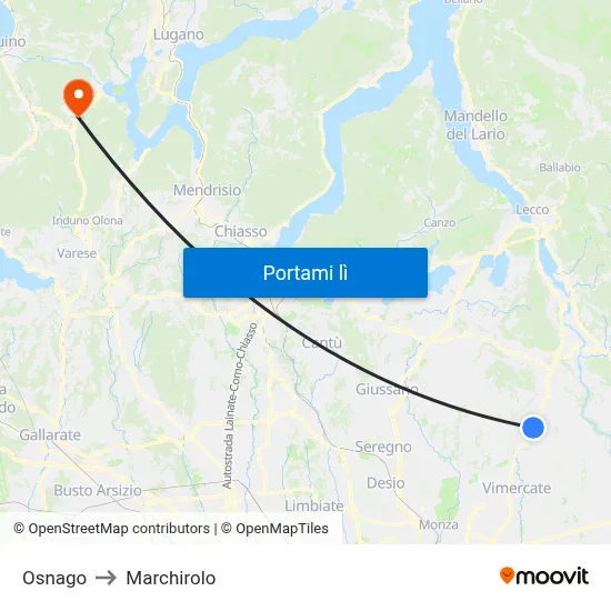 Osnago to Marchirolo map