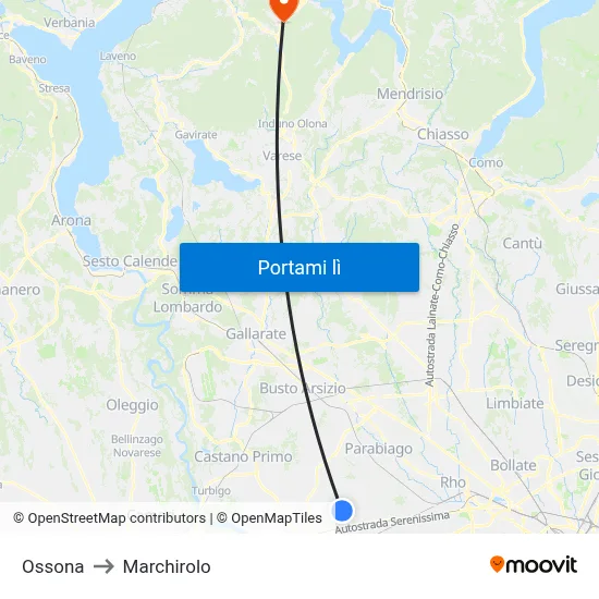 Ossona to Marchirolo map