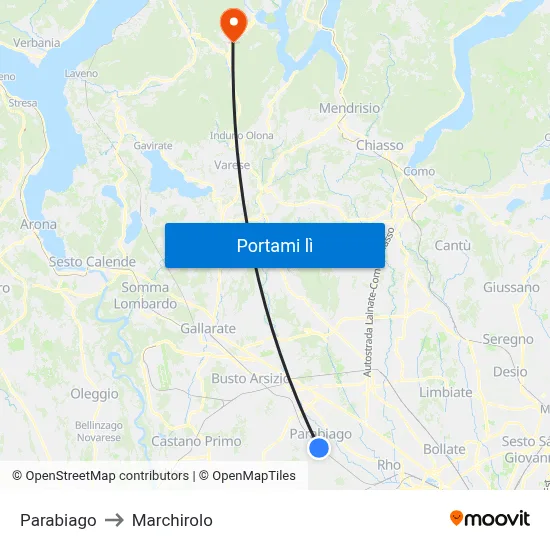 Parabiago to Marchirolo map