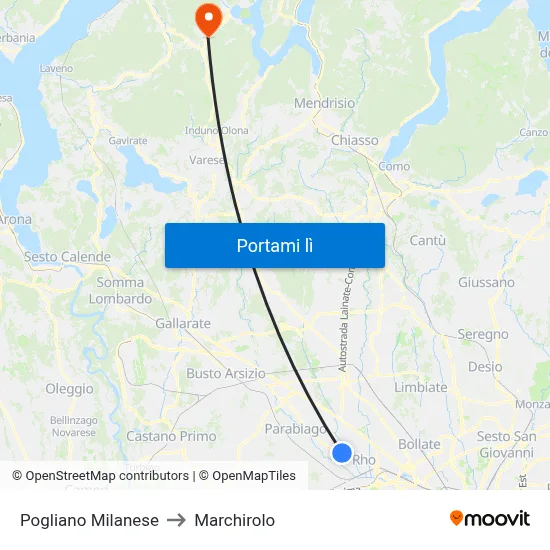 Pogliano Milanese to Marchirolo map