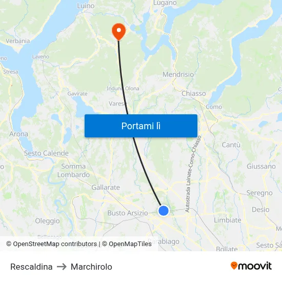 Rescaldina to Marchirolo map