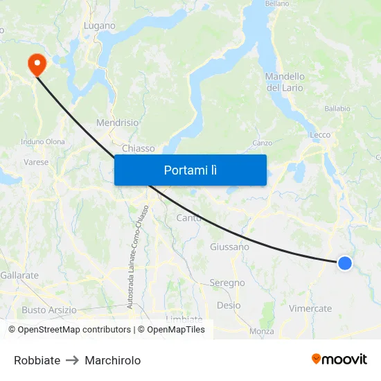 Robbiate to Marchirolo map
