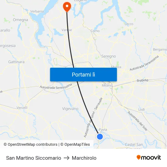 San Martino Siccomario to Marchirolo map