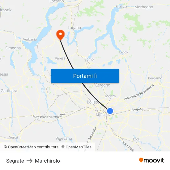 Segrate to Marchirolo map